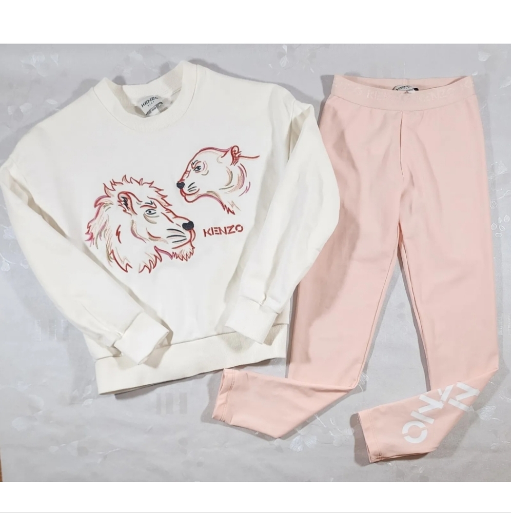 Kenzo Kids Girls Matching Set Sweatshirt & Leggings Sz 10A/140 Off White Pink
